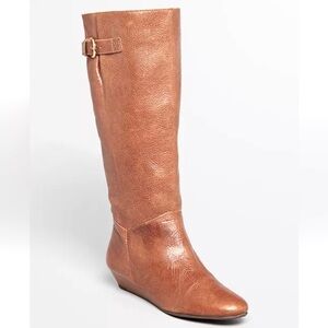 Steven by Steve Madden Brown‎ Leather Tall Wedge Boots Intyce Knee-High
